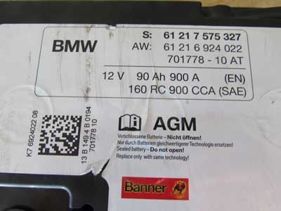 BMW H8 AGM Battery 12V 90Ah 900CCA 612175753276